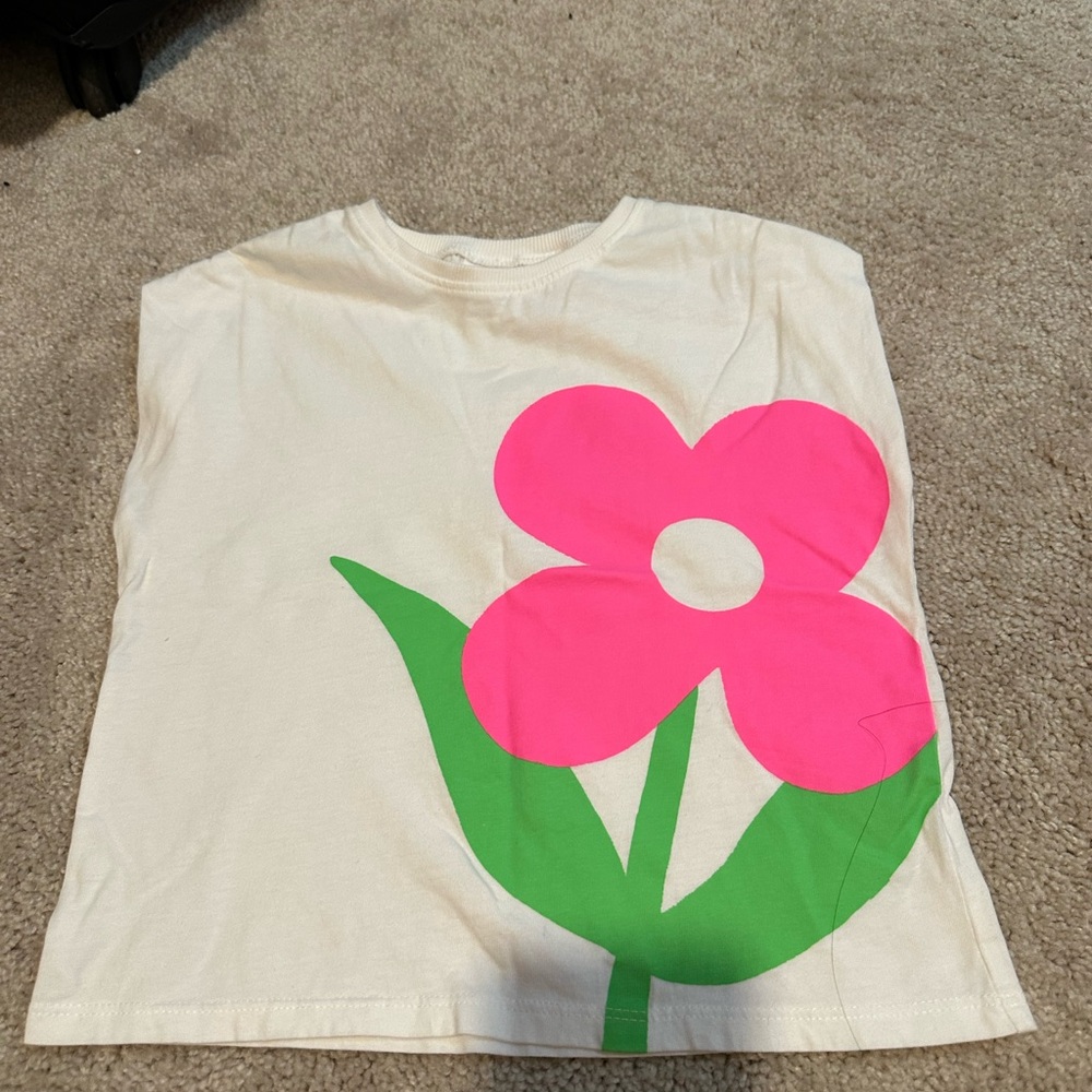 Kids' Cream Shirt with Pink Flower Design